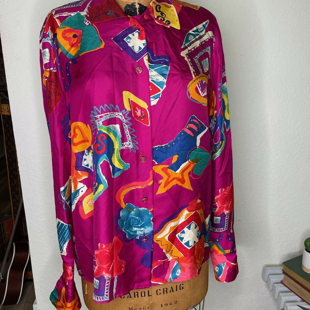 Louis Feraud Set Womens Pink Long Sleeve Collared Button Up Shirt Top Size 12